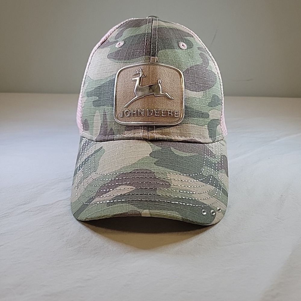 John Deere Tractor Girl Pink Mesh Camo Womens Trucker Snapback Hat - Picture 10 of 10